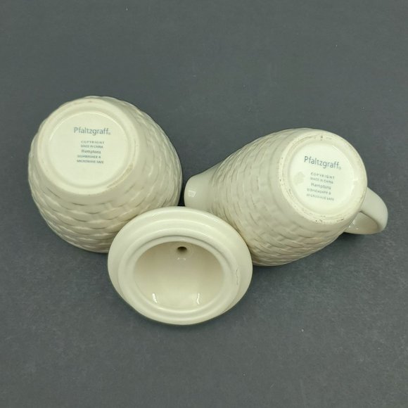 Pfaltzgraff Hamptons Creamer and Sugar Bowl with Lid Embossed Basket Weave - Picture 9 of 10